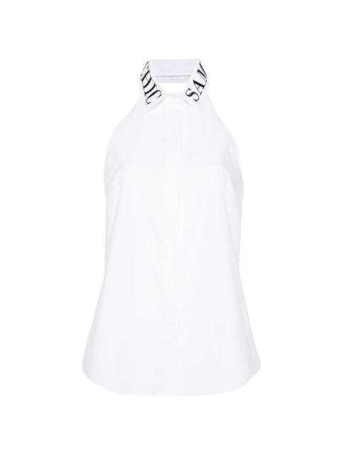 logo-collar sleeveless poplin shirt