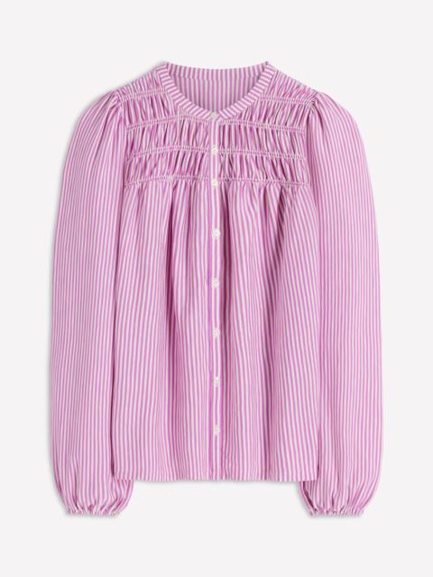 BODEN Mya Smocked Jersey Shirt-Clover Purple and Ivory Stripe