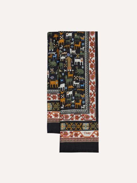 Drake's Black Shaman Print Tubular Wool-Silk Scarf