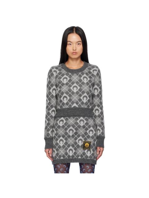 Marine Serre Gray Moon Argyle Knit Cropped Sweater