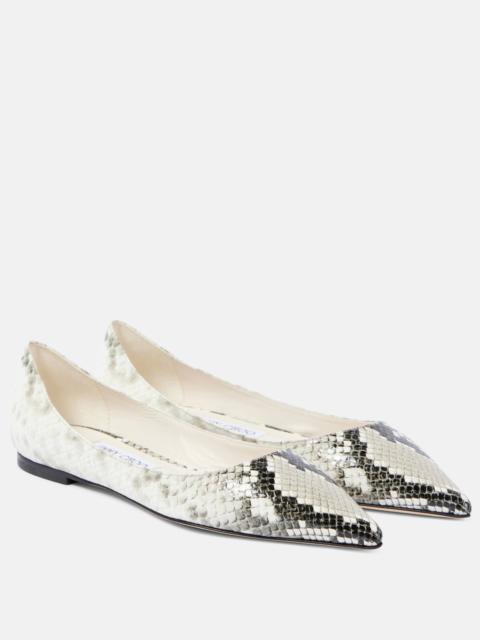 Love snake-effect leather ballet flats