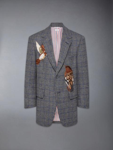 Thom Browne PRINCE OF WALES HUNTING TWEED BIRD APPLIQUE OVERSIZED JACKET
