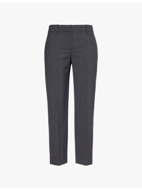 Theory Pressed-crease tapered-leg high-rise stretch-wool trousers