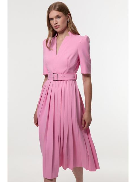 KAREN MILLEN Tailored Structured Crepe Forever Pleat Belted Midi Dress