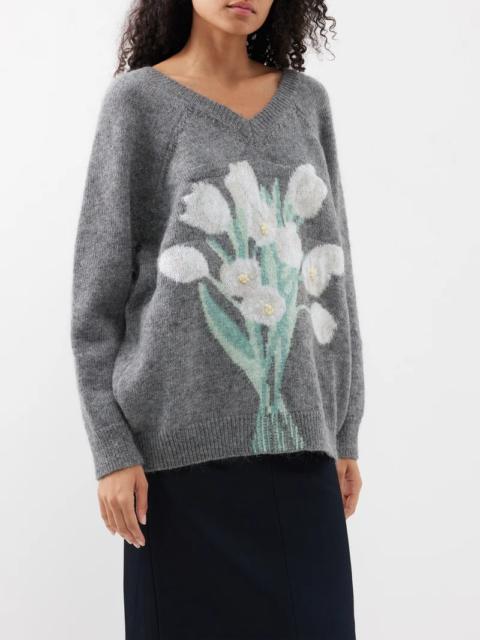 BERNADETTE Domenica tulip-intarsia wool-blend V-neck sweater