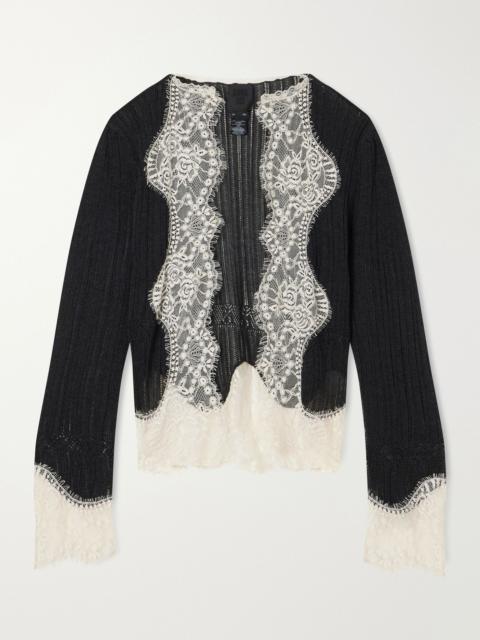 ANNA SUI Lace-trimmed jersey cardigan Multi