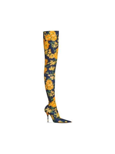 BALENCIAGA knife 110mm over-the-knee boot yellow bouquet printed