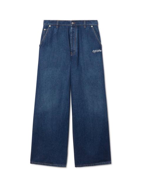 Medium Blue Script Wide Denim Pants