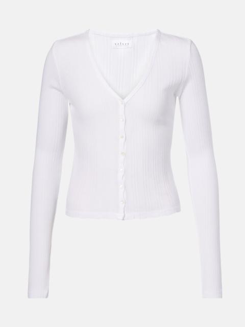 velvet Drew cotton-blend pointelle cardigan