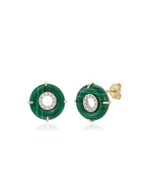 MATEO 14K Yellow Gold Malachite Diamond Earrings dark green