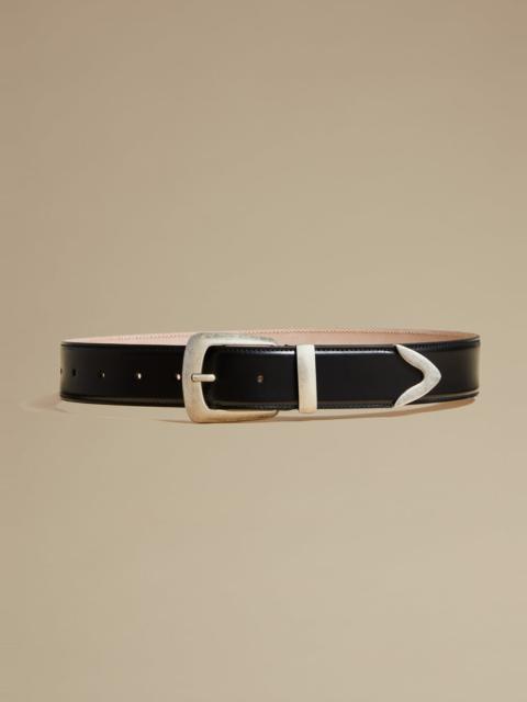 KHAITE The Bruno Belt in Black Leather with Antique Silver