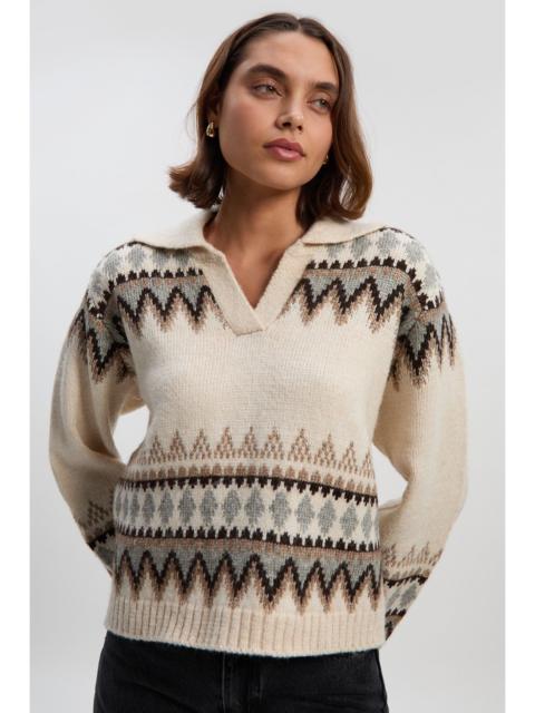 KAREN MILLEN Fairisle Pattern V Neck Knit Jumper