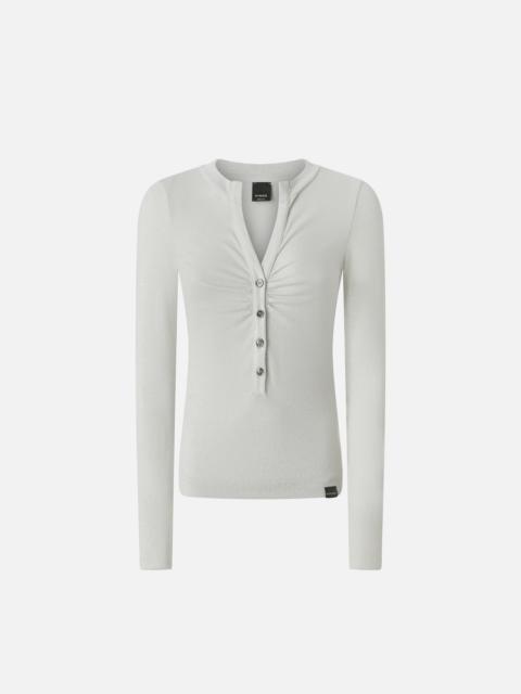 PINKO METALLIC RIBBED HENLEY SWEATER