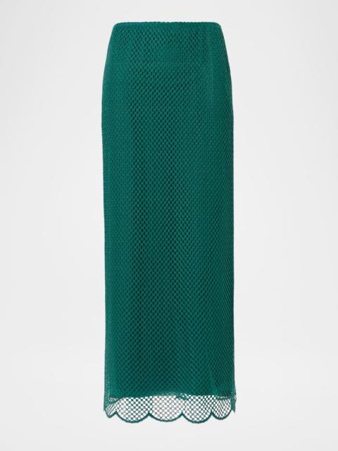 AKRIS Grid Embroidered Scalloped Midi Skirt