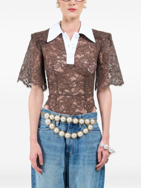 ROWEN ROSE lace short-sleeves polo shirt
