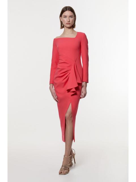 KAREN MILLEN Compact Stretch Asymmetric Neckline Draped Midi Dress