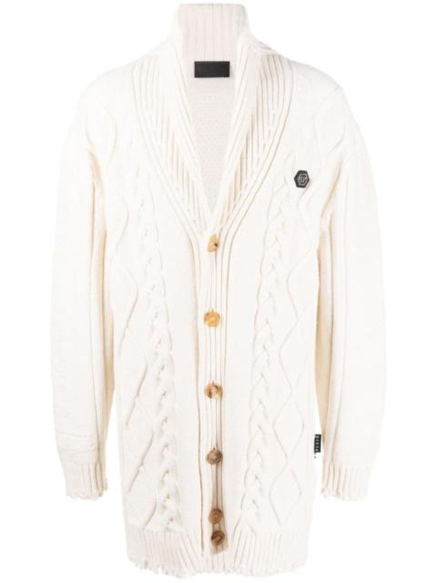 PHILIPP PLEIN cable-knit distressed-finish cardigan
