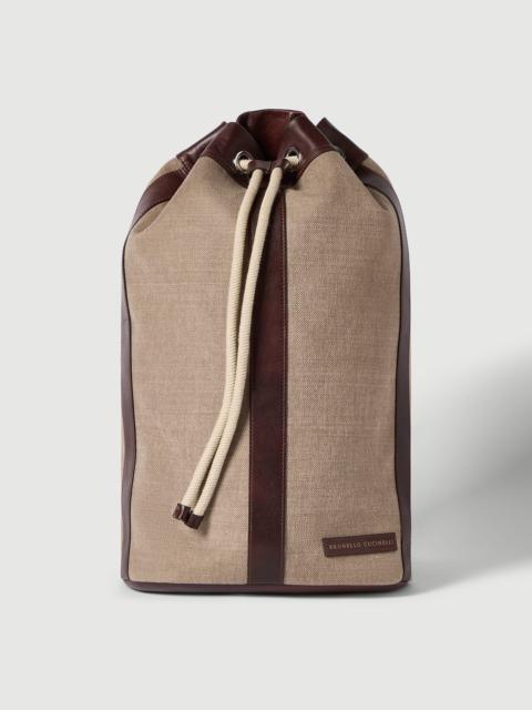 Brunello Cucinelli Water-resistant canvas and burnished calfskin drawstring backpack