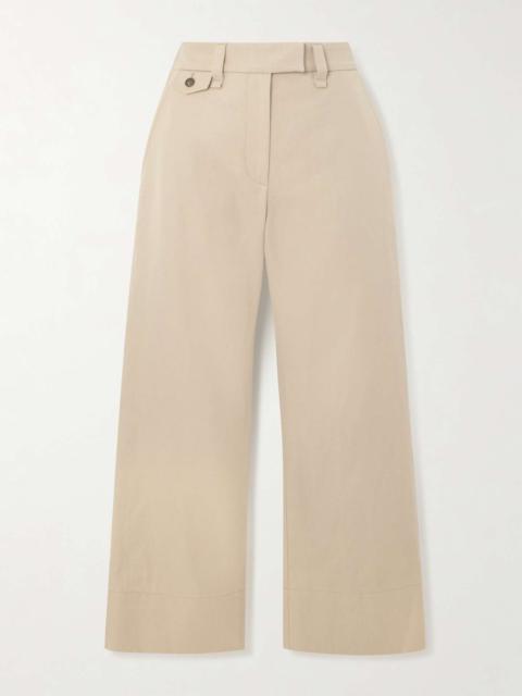 Brunello Cucinelli Bead-embellished cropped cotton and linen-blend twill straight-leg pants Beige