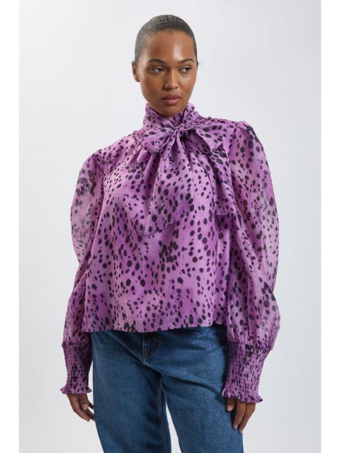 KAREN MILLEN Plus Size Spot Animal Print High Neck Ruched Detail Blouse