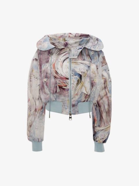 Alexander McQueen William Blake Dante Print Hooded Bomber in Blue