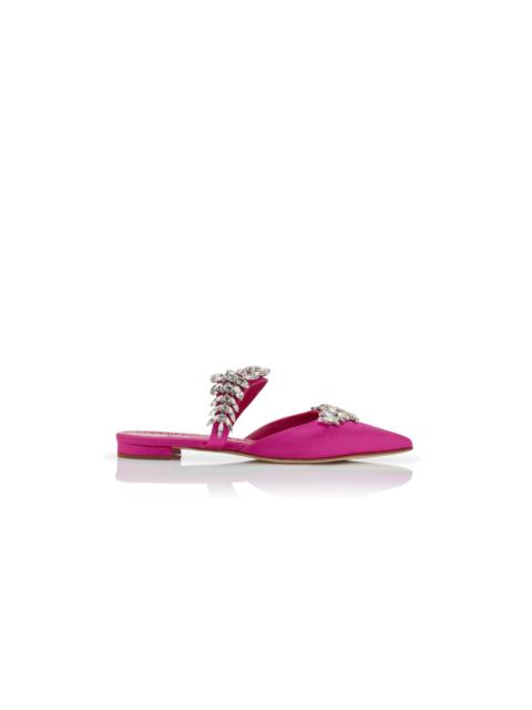 Manolo Blahnik Purple Satin Crystal Embellished Flat Mules