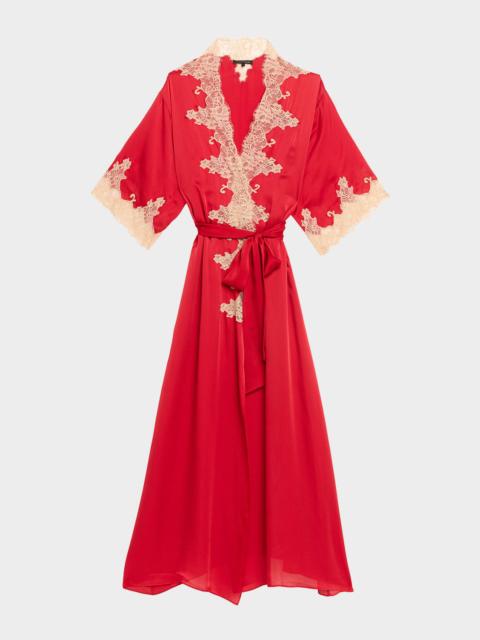 KIKI DE MONTPARNASSE Orchid Lace-Trim Silk Chiffon Robe