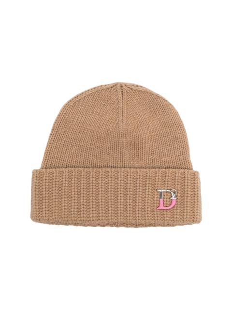 DSQUARED2 monogram-plaque knitted beanie