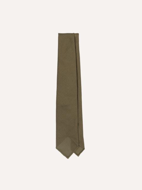 Drake's Khaki Green Fine Woven Grenadine Silk Hand Rolled Tie