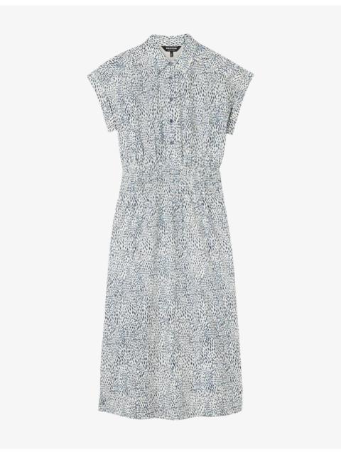 WHISTLES Animal-Print Short-Sleeved Cotton Midi Dress