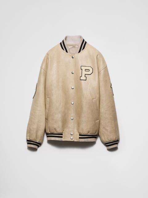 Leather bomber jacket with patch