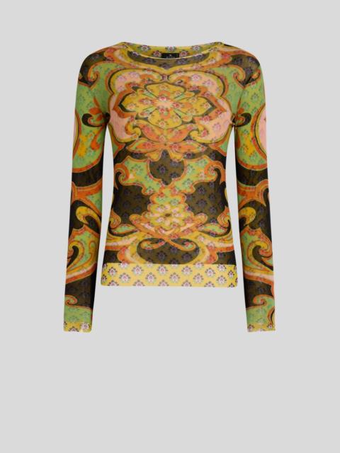 Etro STRETCH TULLE TOP WITH PLACED FLORAL PRINT
