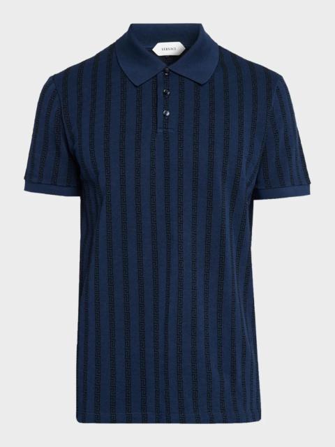 VERSACE Men's Cotton Greca-Stripe Polo Shirt