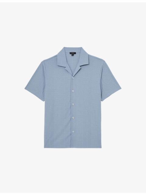 REISS Frederick Cuban-Collar Jacquard  Stretch-Woven Shirt