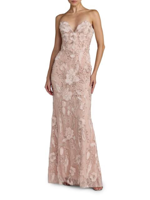 MAC DUGGAL Women's Floral Embellished Mesh Strapless Column Gown - Porcelain