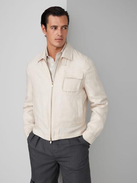 Linen, wool and silk diagonal outerwear jacket with chest pocket