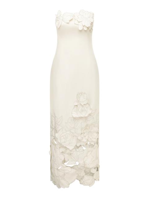 LEO LIN Rayna Floral-Appliquéd Crepe Maxi Dress white