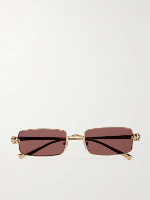 Cartier Panthère rectangular-frame crystal-embellished gold-tone sunglasses