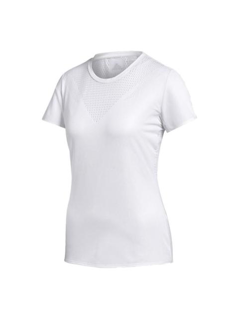 adidas (WMNS) adidas Mesh Hollow Out Casual Sports Short Sleeve White BR9837