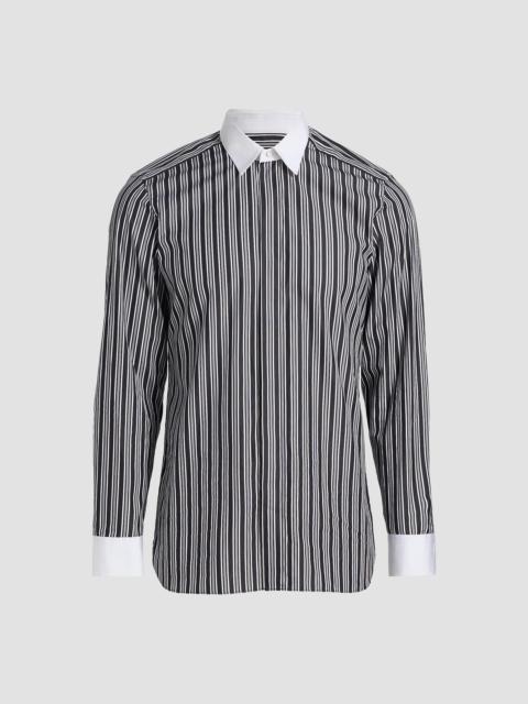 TOM FORD Men's Thick Stripe Contrast Collar Cotton Shirt - Black White