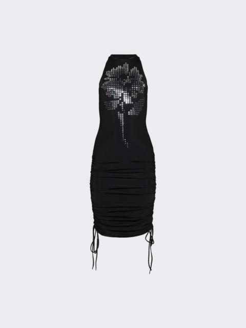 David Koma Mirrored Flower Hotfix Ruched Mini Dress Black And Silver