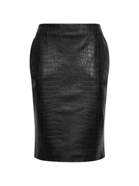 ALEX PERRY crocodile-embossed leather midi skirt