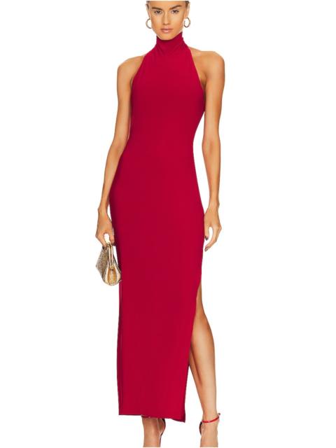NORMA KAMALI Halter Turtleneck Side Slit Gown