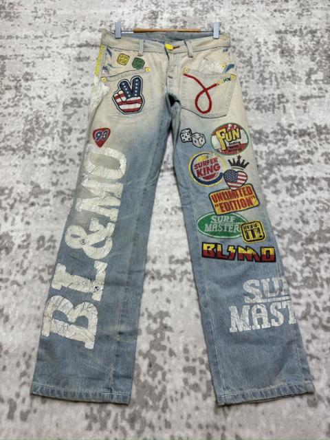 기타 브랜드 Japanese Brand - Blue Moon Blue Printed Low Rise Distressed Faded Denim