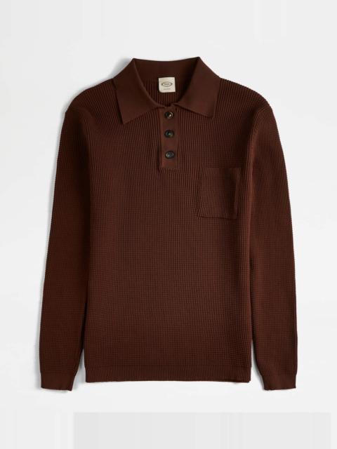 Tod's POLO SHIRT IN KNIT - BROWN