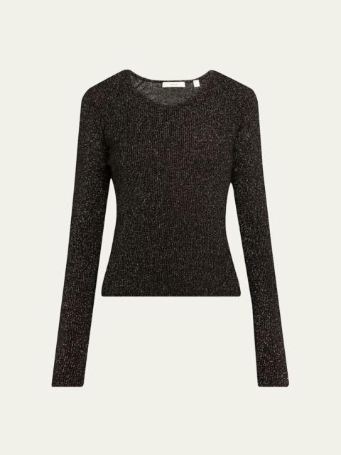 Vince Metallic Ribbed V-Neck Sweater