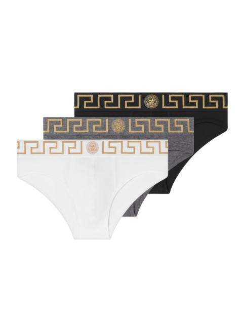 VERSACE Men's 3-Pack Greca Logo Cotton-Blend Brief Set - Black Grey White
