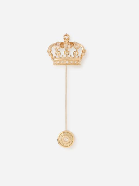 Crown yellow gold stick pin brooch
