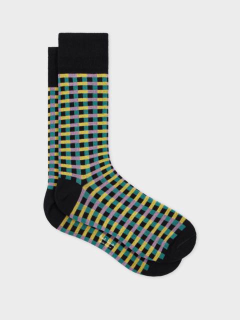 Paul Smith Black Cotton-Blend Multi Colour Check Socks