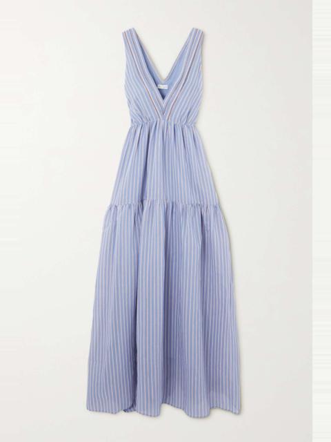 Brunello Cucinelli Bead-embellished striped cotton and silk-blend maxi dress